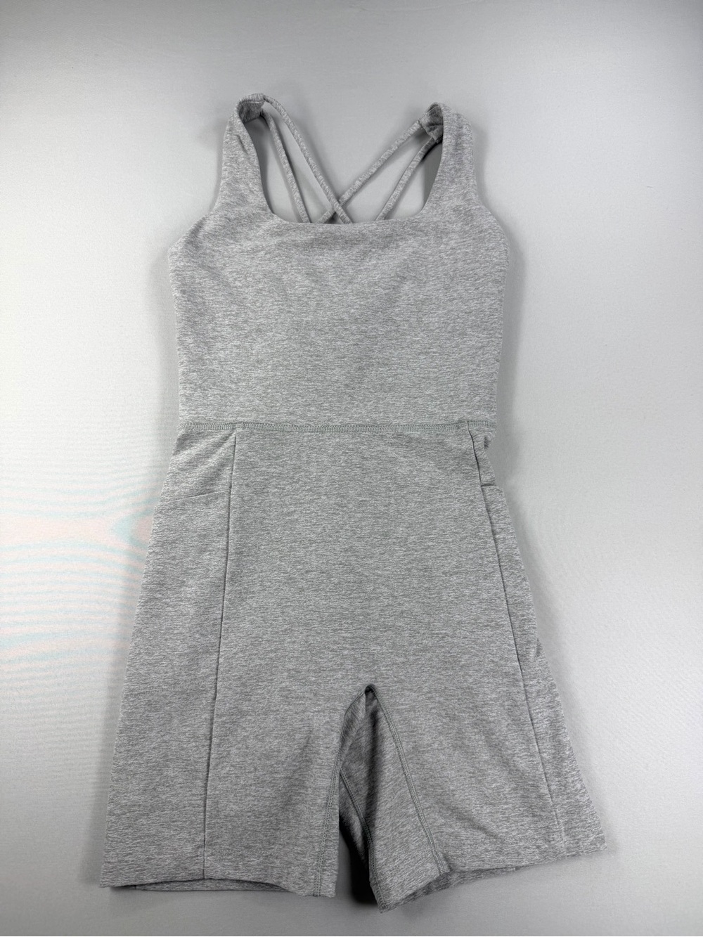 CALIA XS Gray Workout Romper One Piece Biker Shorts Criss Cross Athletic